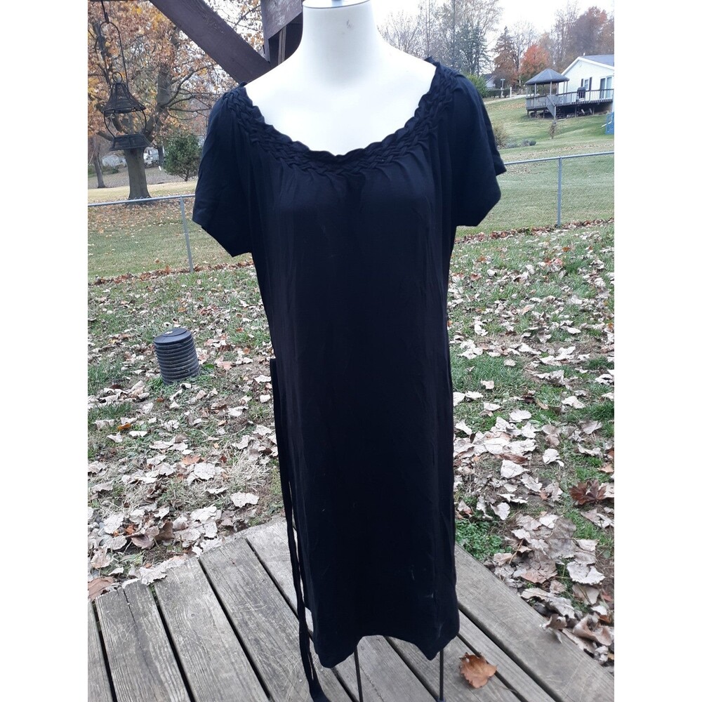 NWT Talbot's Petites Blk SS elasticized Open neckline Shift ddress sz Lg
